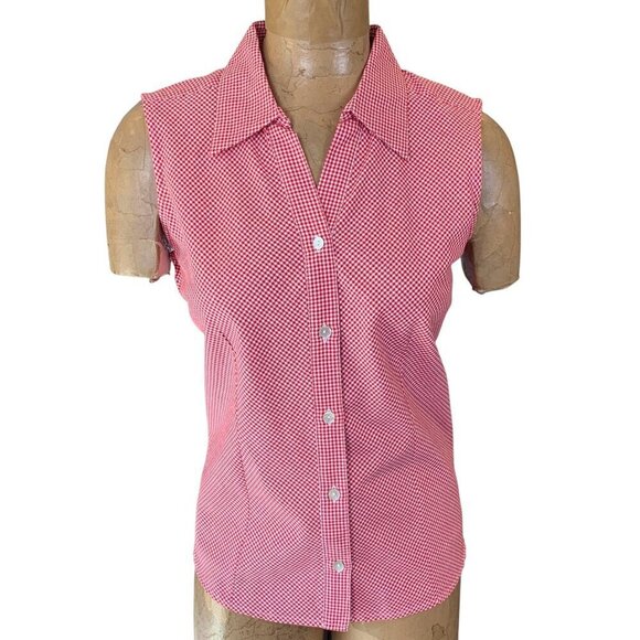 Bill Blass Sleeveless Button Down Top Women's Sz M Red Gingham #331G - Picture 1 of 11